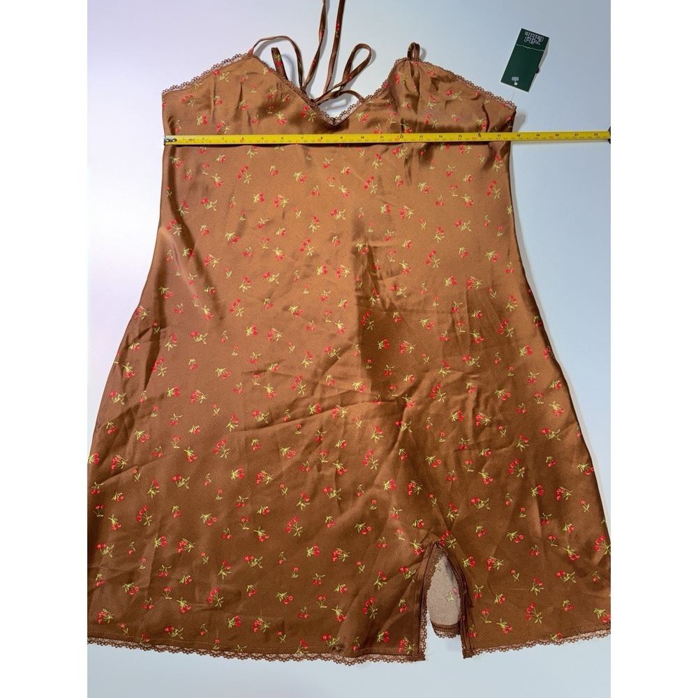 NWT Wild Fable Tie Back Slip Dress Shiny Brown Floral Satin with Lace Sz Large‎ - Picture 4 of 9